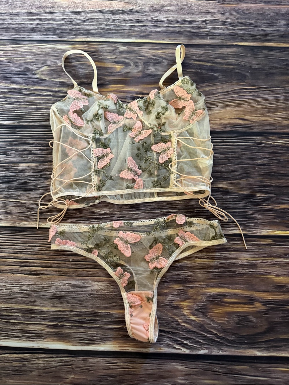SHEIN Sheer Lingerie Set with Pink Butterfly Embroidery - NWOT Size M